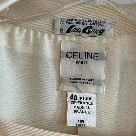 Vintage CELINE for Ira Berg Ivory Elegant Belted Long Sleeved Suit Dress WOOL 40 - Picture 2 of 15